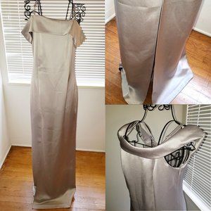 Glamorous Strappy Slinky Champagne Maxi Gown Holiday Dress Hollywood Halston 4